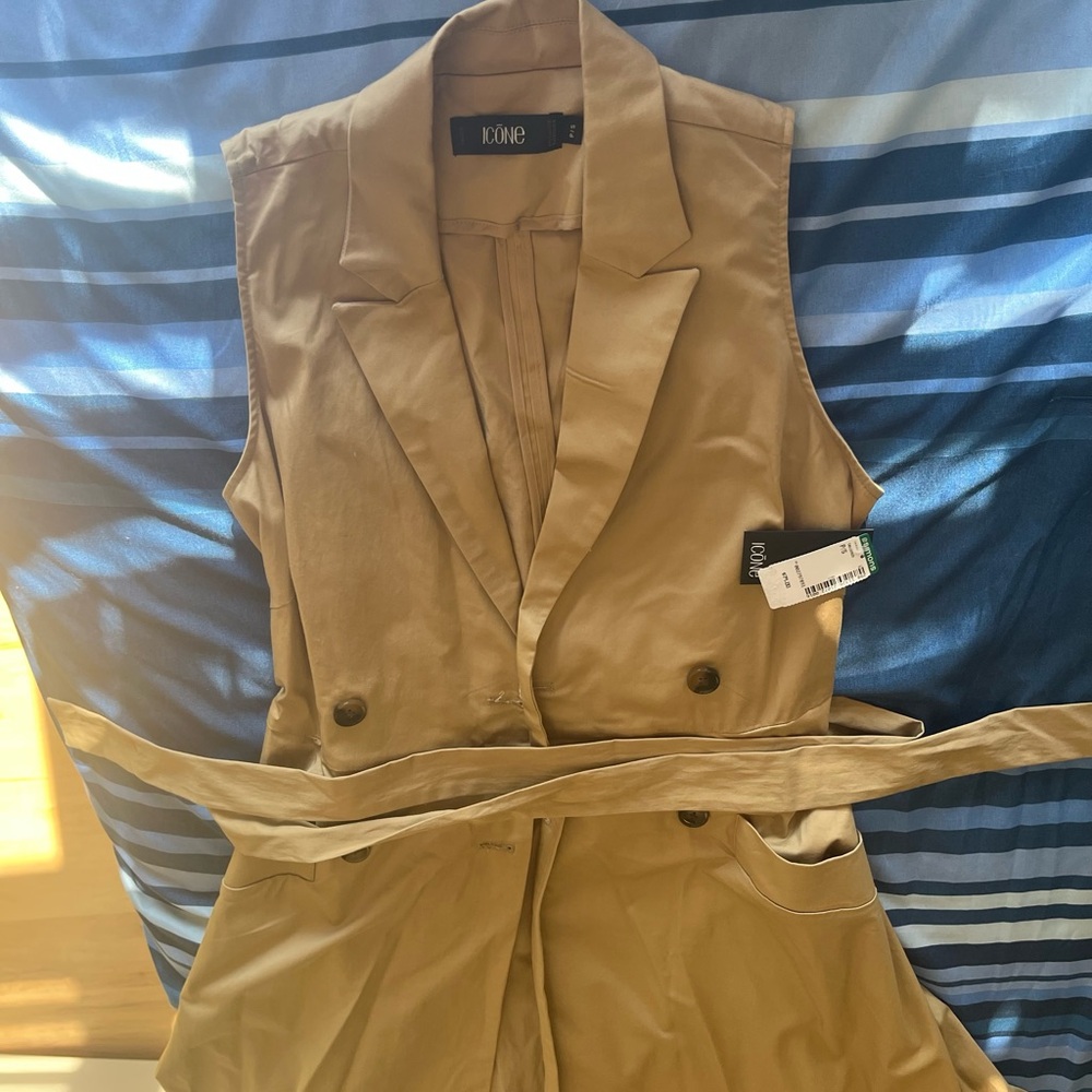 ICONE Beige Sleeveless Vest dress with Belt